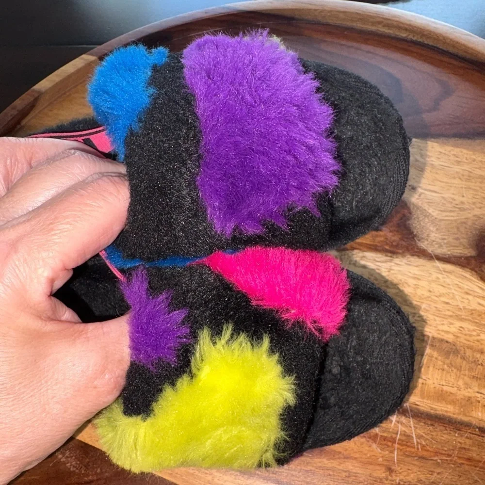 UGG Fluff Yeah Party Spots Fur Lined Slippers Sandals w/ Strap Toddlers Sz 9